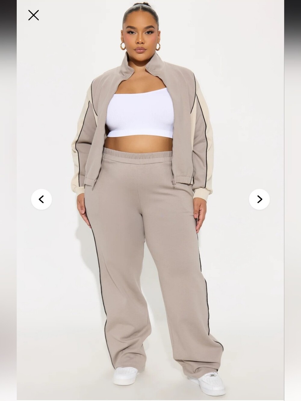 Fashion Nova Plus-Size Taupe Wide Leg Track Pants with Side Stripe
